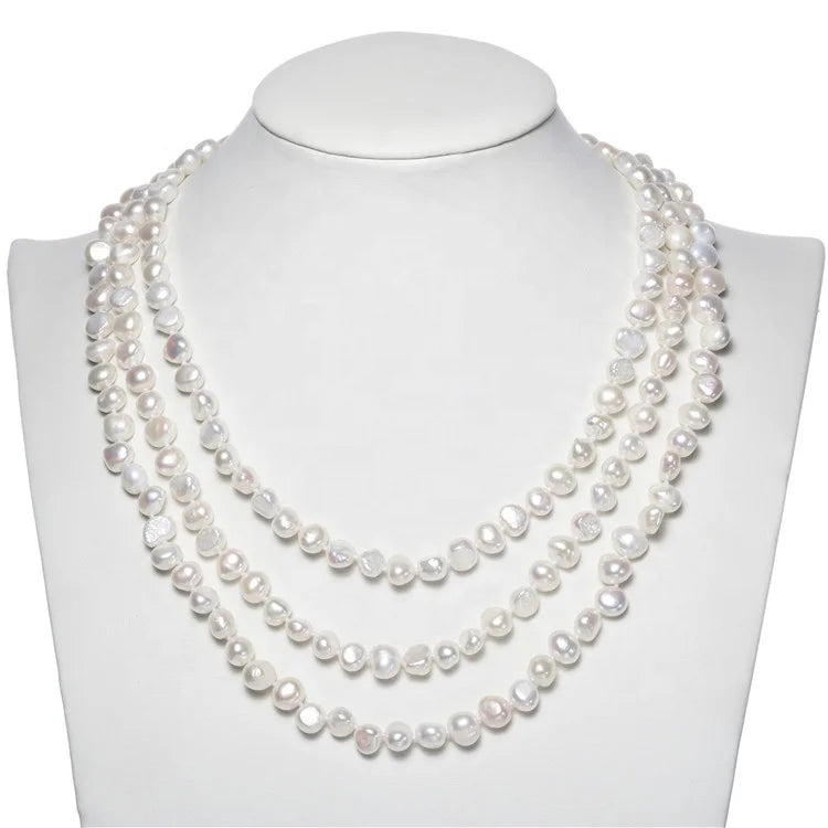 8-9MM White Multi Color Modern 60 Inch Long Real Freshwater Cultured Fresh Water Pearl Necklace Design