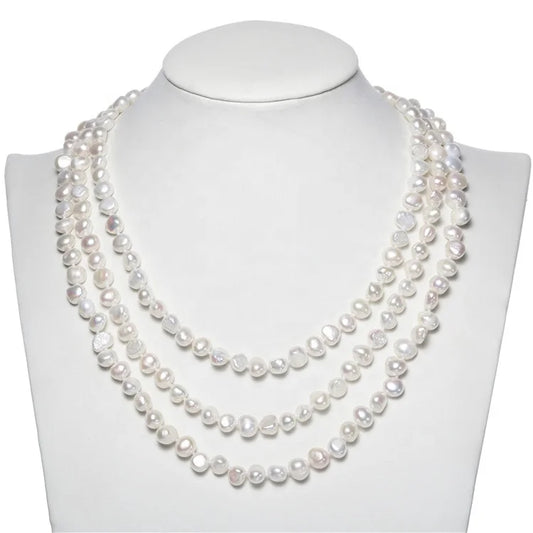 8-9MM White Multi Color Modern 60 Inch Long Real Freshwater Cultured Fresh Water Pearl Necklace Design