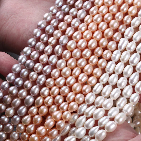 7-8mm Wholesale High Quality Real Natural pink Freshwater Rice Pearl Strand