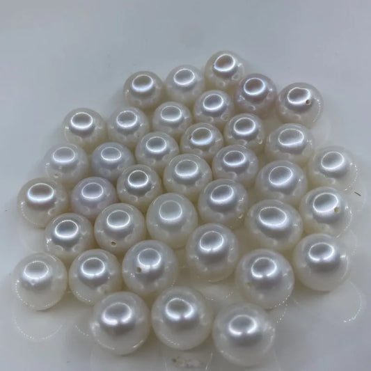 10-10.5mm Natural White Baroque Freshwater Pearl Beads Round Shape Loose Half-Hole and No-Hole Beads for Jewelry Making