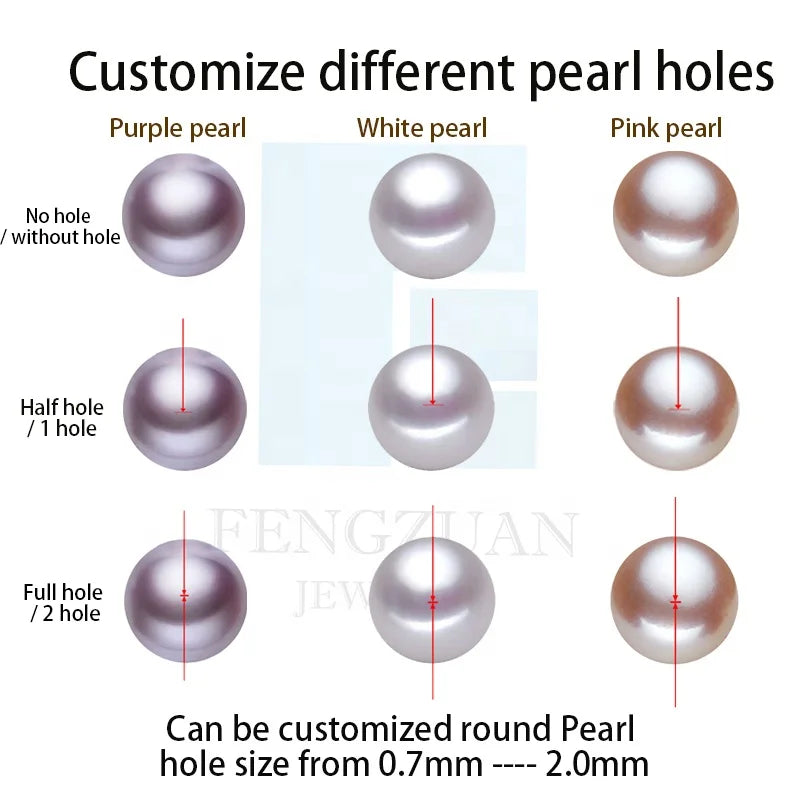 Jewelry 2-12mm Cultured Pearl White Round Half Drilled Natural Freshwater Pearl for Jewelry Making Loose Pearl Beads