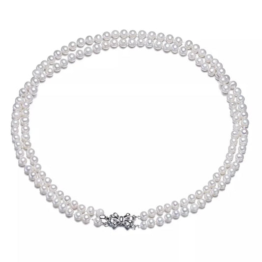 5-6mm AA off Round Double Layer Pearl 16inches &17inches Long  Natural Freshwater Cultured Coin Pearl Necklace