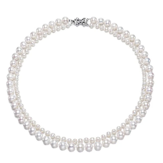 5&8mm off Round AA 925silver 2rows Nice Wedding Heart Fresh Water Pearl Shape Necklace Wholesale