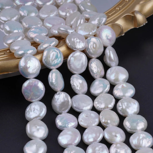 13-14mm AA Grade Natural White Wholesale Coin Freshwater Pearls for Jewelry Making