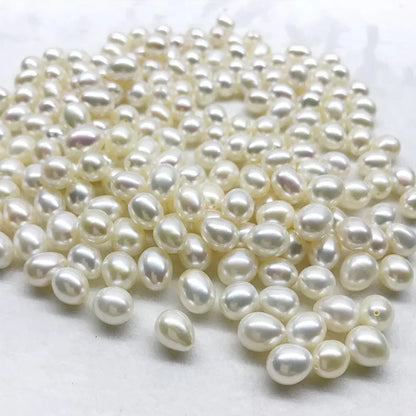 AAA 8-10mm Rice Drop Pearl White Color Natural Freshwater Pearl Half Drilled Rice Pearl Beads