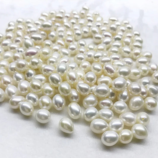 AAA 8-10mm Rice Drop Pearl White Color Natural Freshwater Pearl Half Drilled Rice Pearl Beads