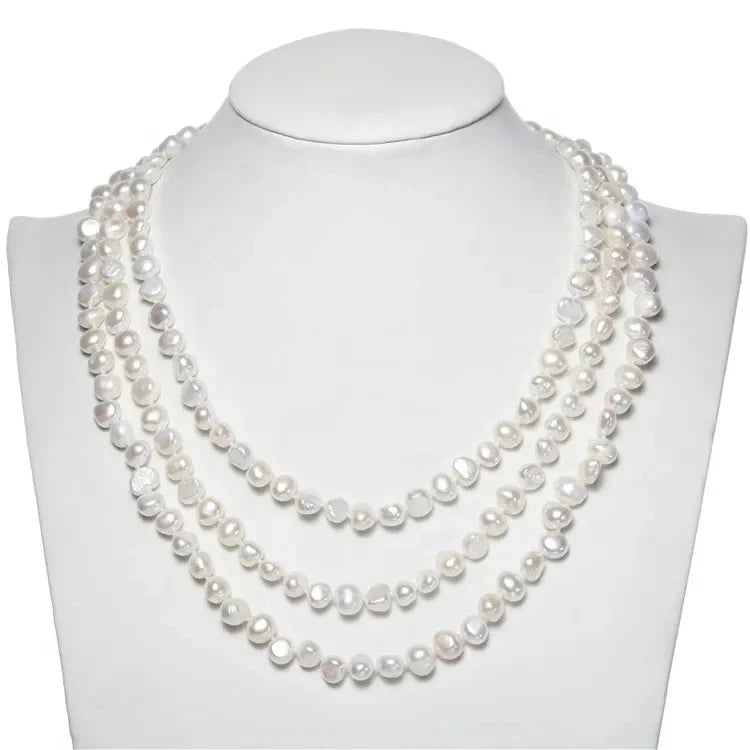 8-9MM White Multi Color Modern 60 Inch Long Real Freshwater Cultured Fresh Water Pearl Necklace Design