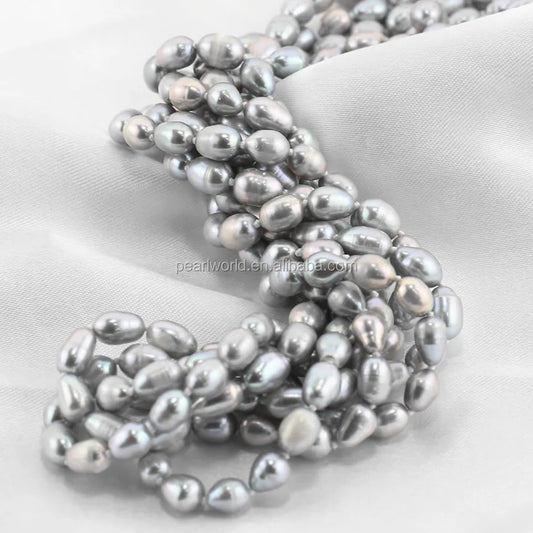 Real Freshwater 7-8mm Rice Grey Color a Grade Latest Design Pearl Necklace, Chinese Pearl Necklace, Chunky Pearl Necklace
