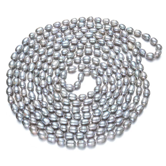 Real Freshwater 7-8mm Rice Grey Color a Grade Latest Design Pearl Necklace, Chinese Pearl Necklace, Chunky Pearl Necklace
