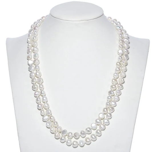 9-10mm White 47 Inch Fresh Water Cultured Natural Baroque Real Genuine Freshwater Pearl Jewelry Necklace Long Pearl Necklace