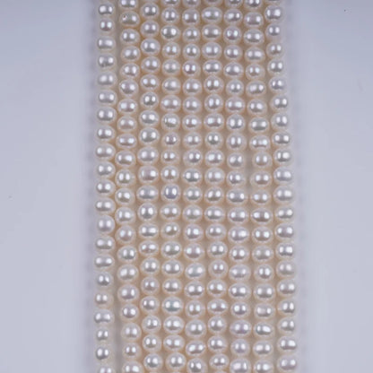 7-8mm AAA Grade White Potato Shape Loose Pearl Freshwater Strand Beads for Jewelry Making