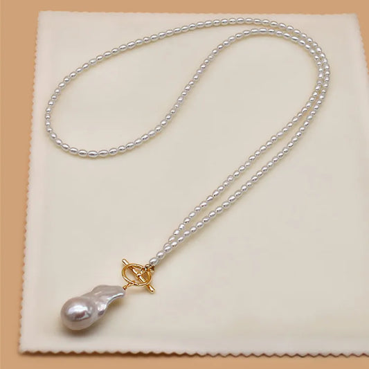 5mm AA Rice  Long Pearl Necklace 32inches Pearl of Love"pendant Necklace Gift Box Diy Natural