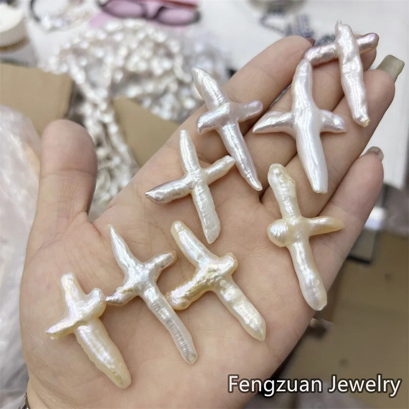 Hot Sale Natural White Cross Baroque Shape Loose Beads Freshwater Pearl for Jewelry Making