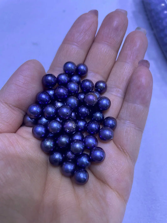 Wholesale Price Natural Freshwater Pearls 4A 7-7.5mm Half Hole Black Round Pearl Loose Beads Jewelry