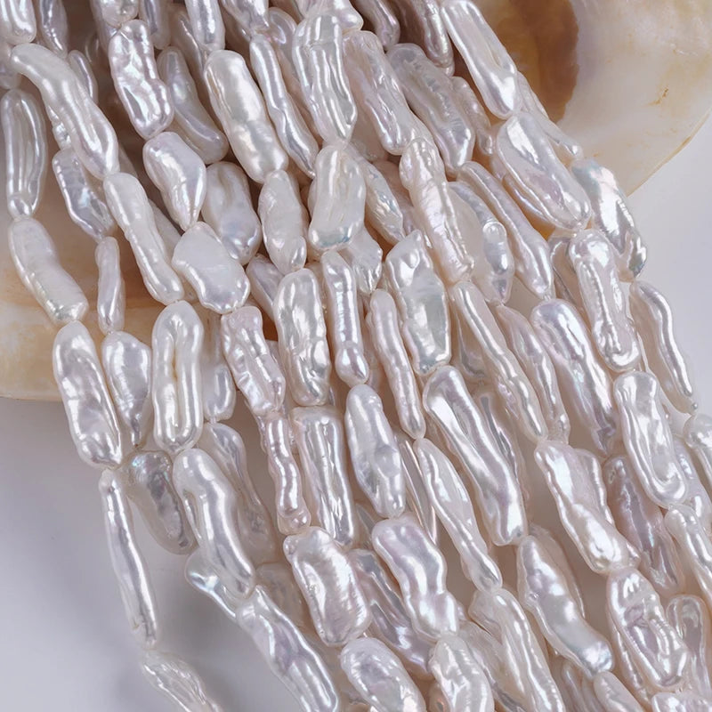 7-9mm Natural White Freshwater Biwa Pearl Beads for Jewelry Making
