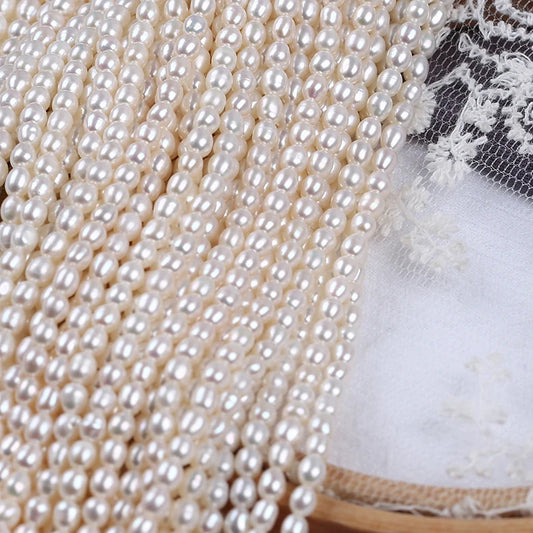 3.5-4mm B-AAAA Wholesale Good Quality Pearls Natural Freshwater White Pearl High Luster Rice Pearl Beads