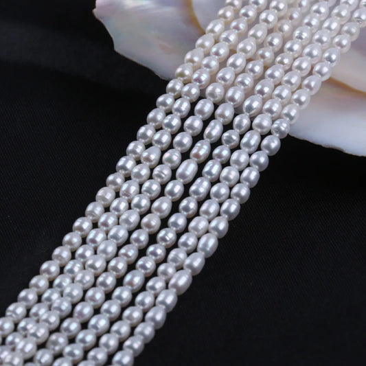 3-3.5mm White Natural Akoya Rice Shape Freshwater Pearl Beads for Jewelry Making