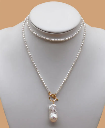 5mm AA Rice  Long Pearl Necklace 32inches Pearl of Love"pendant Necklace Gift Box Diy Natural