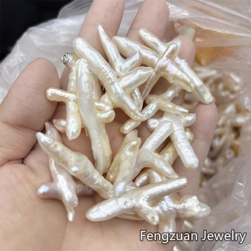 Hot Sale Natural White Cross Baroque Shape Loose Beads Freshwater Pearl for Jewelry Making