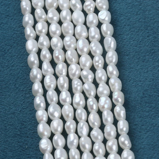 3-4mm AA Grade Wholesale Natural White Freshwater Baroque Loose Pearls Strand