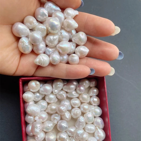 Baroque White 9-13mm Freshwater Rice-Shaped Pearl Necklace with Pink Tinge Half-Hole Loose Beads Making 10mm Jewelry Wholesale