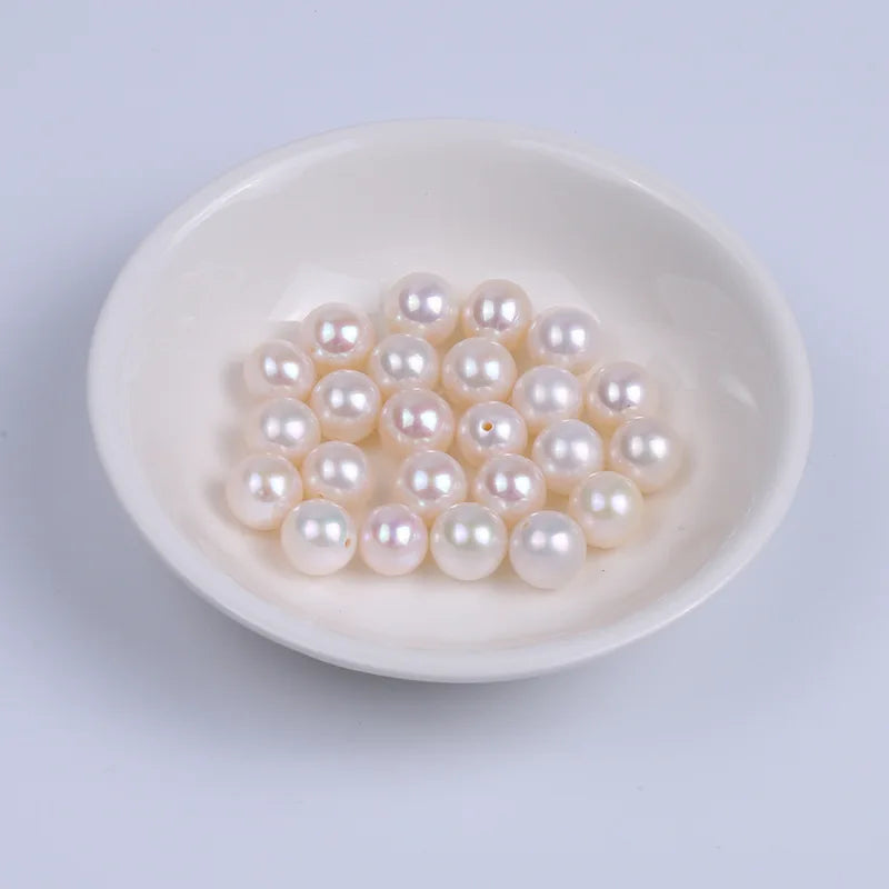 Good Quality Zhuji Cultured Round Freshwater Pearls  Half Hole White Loose Beads Natural Freshwater Pearls
