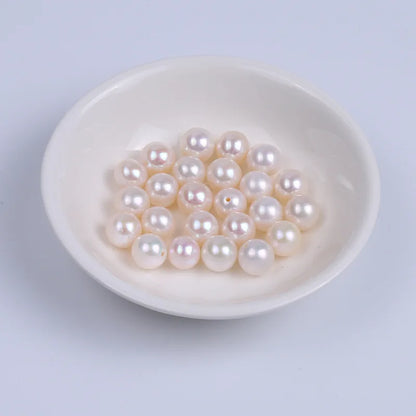 Good Quality Zhuji Cultured Round Freshwater Pearls  Half Hole White Loose Beads Natural Freshwater Pearls