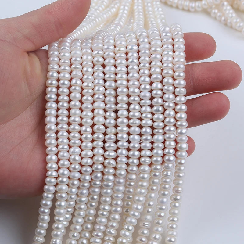 5-6mm B-AAA Wholesale Loose White Natural Fresh Water Bread Pearls Button Beads Strands