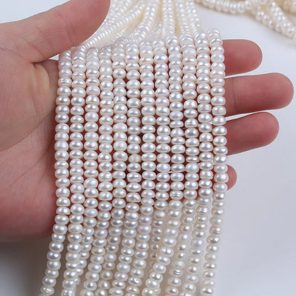 5-6mm B-AAA Wholesale Loose White Natural Fresh Water Bread Pearls Button Beads Strands