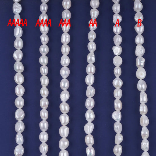 9-10mm AAAAA-B Grade Wholesale Natural White Freshwater Baroque Loose Pearls Strand