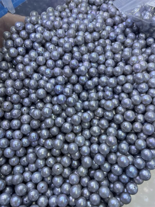Wholesale Price High Quality Grey 4A 5APearls 7-8mmRound Loose Beads Half Hole Freshwater Pearls Jewelry Accessories