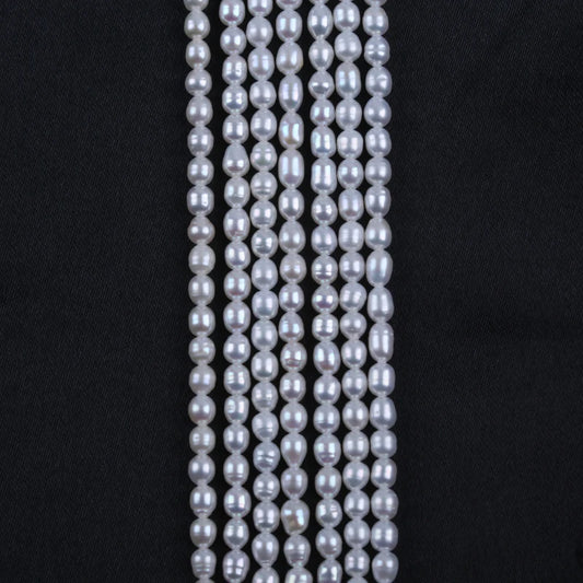 3-3.5mm White Natural Akoya Rice Shape Freshwater Pearl Beads for Jewelry Making