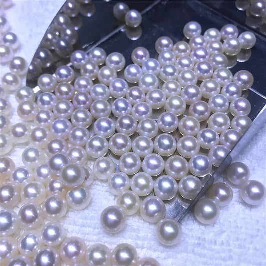DIY Jewelry Pearl High Luster 3.5-4mm Round Freshwater Cultured Natural White Loose Pearl