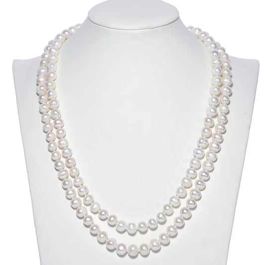 8mm Potato Shape Endless 47 Inch Real Natural Fresh Water Cultured Freshwater Pearl Long Necklace Pearl Chain Necklace Designs