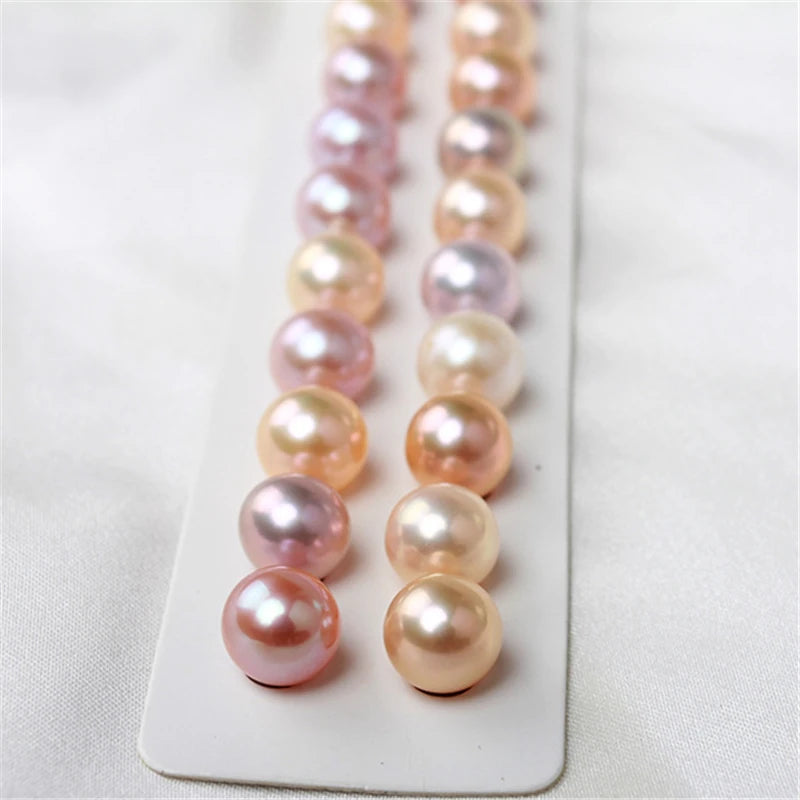 China Sourced Natural Freshwater Pearls 7mm-9mm White Pink Round Shape Ball Pendant Necklace Colorful Jewelry Making