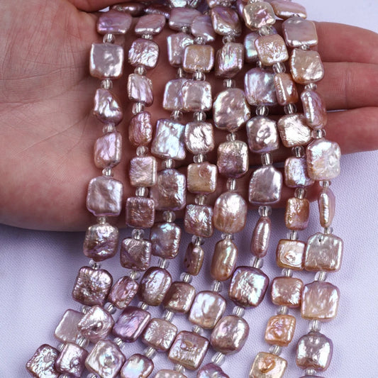 18cm 10-13mm Purple Natural Freshwater Loose Beads Square Shape Pearl for Jewelry Making