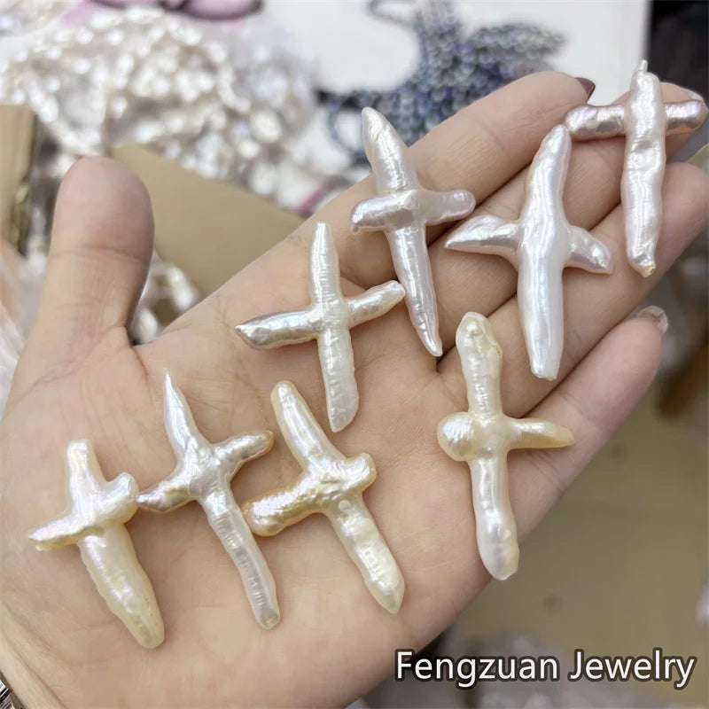 Hot Sale Natural White Cross Baroque Shape Loose Beads Freshwater Pearl for Jewelry Making