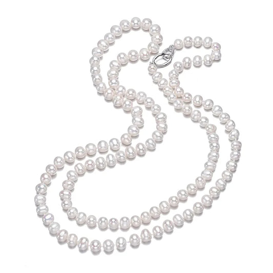 7-8mm AA- Potato Pearl Necklace 36'' Long White Color Real Pearls