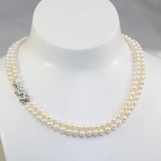 5-6mm AA off Round Double Layer Pearl 16inches &17inches Long  Natural Freshwater Cultured Coin Pearl Necklace