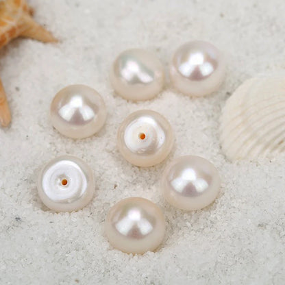 Wholesale China Cultured  Button Shape Pearls 6mm 7mm 8mm Loose Half Hole Natural Freshwater Pearls