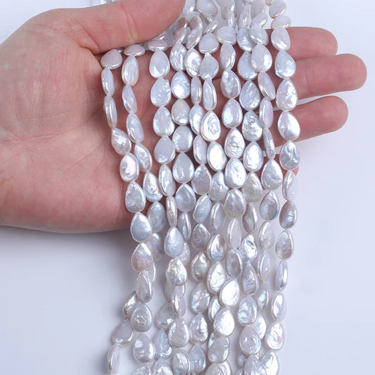 9-10*12-13mm Natural White Wholesale Drop Baroque Coin Freshwater Pearls for Jewelry Making