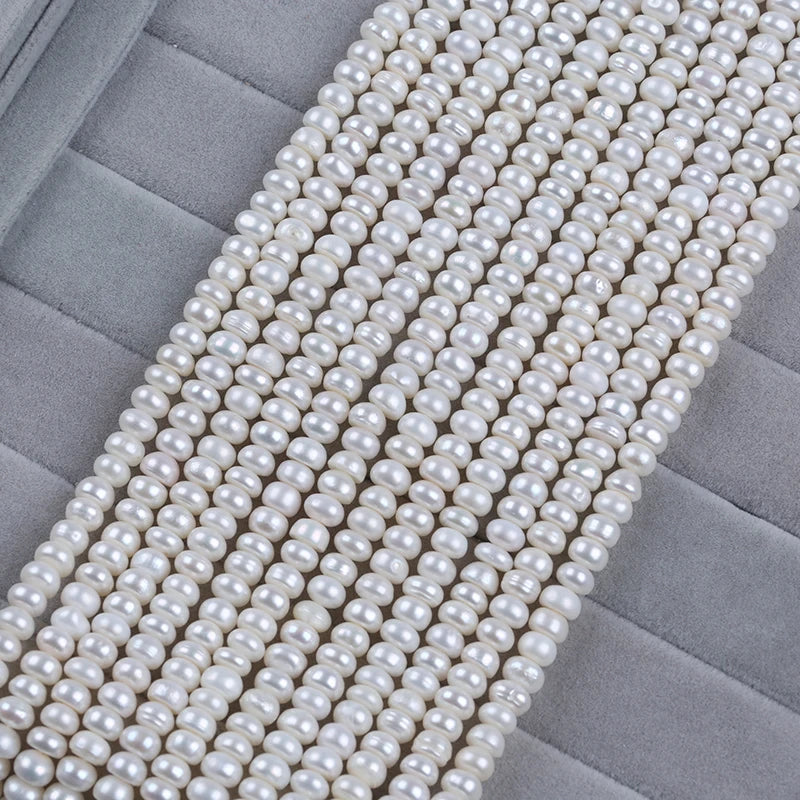 5-6mm B-AAA Wholesale Loose White Natural Fresh Water Bread Pearls Button Beads Strands