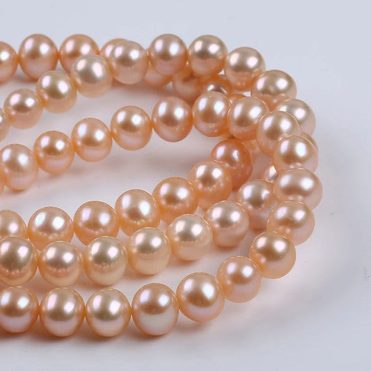 8-9mm Wholesale High Quality Pink Color Natural Cultured Freshwater Potato Pearls Strands