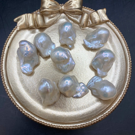 Wholesale 14-15mm Large Baroque White Pearl Loose Natural Freshwater Cultured 3A MoMan's Silver Pearl Rings Jewelry Making