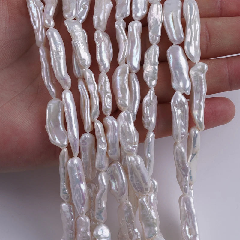 7-9mm Natural White Freshwater Biwa Pearl Beads for Jewelry Making