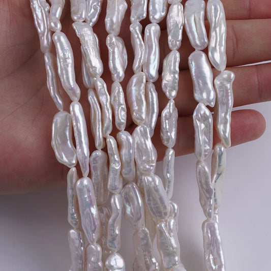 7-9mm Natural White Freshwater Biwa Pearl Beads for Jewelry Making
