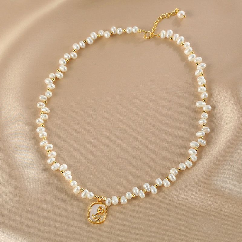 Rose Mirror Geometric Pendant Gypsy Natural Pearl Necklace Design Fairy Lady