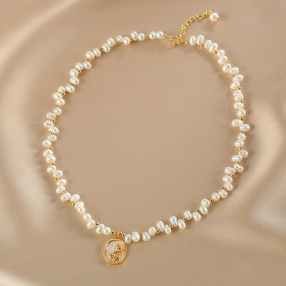 Rose Mirror Geometric Pendant Gypsy Natural Pearl Necklace Design Fairy Lady