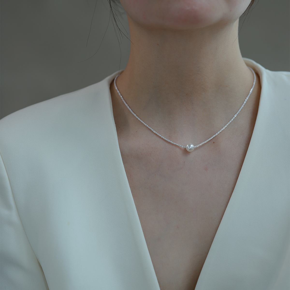 S925 sterling silver fine flash cauliflower chain imitation pearl silver necklace women's design