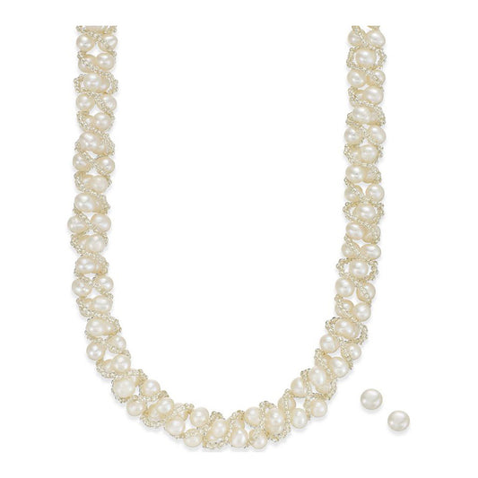 woven pearl necklace made with Cultured pearl